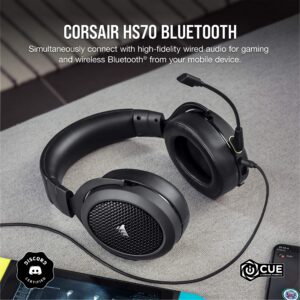 Corsair HS70 BLUETOOTH Wired Gaming Headset with Bluetooth (Wired Compatibility with Xbox/PlayStation and Wireless Bluetooth with PC/Switch/iOS/Android, Up to 30 Hours of Battery Life) Carbon,Black