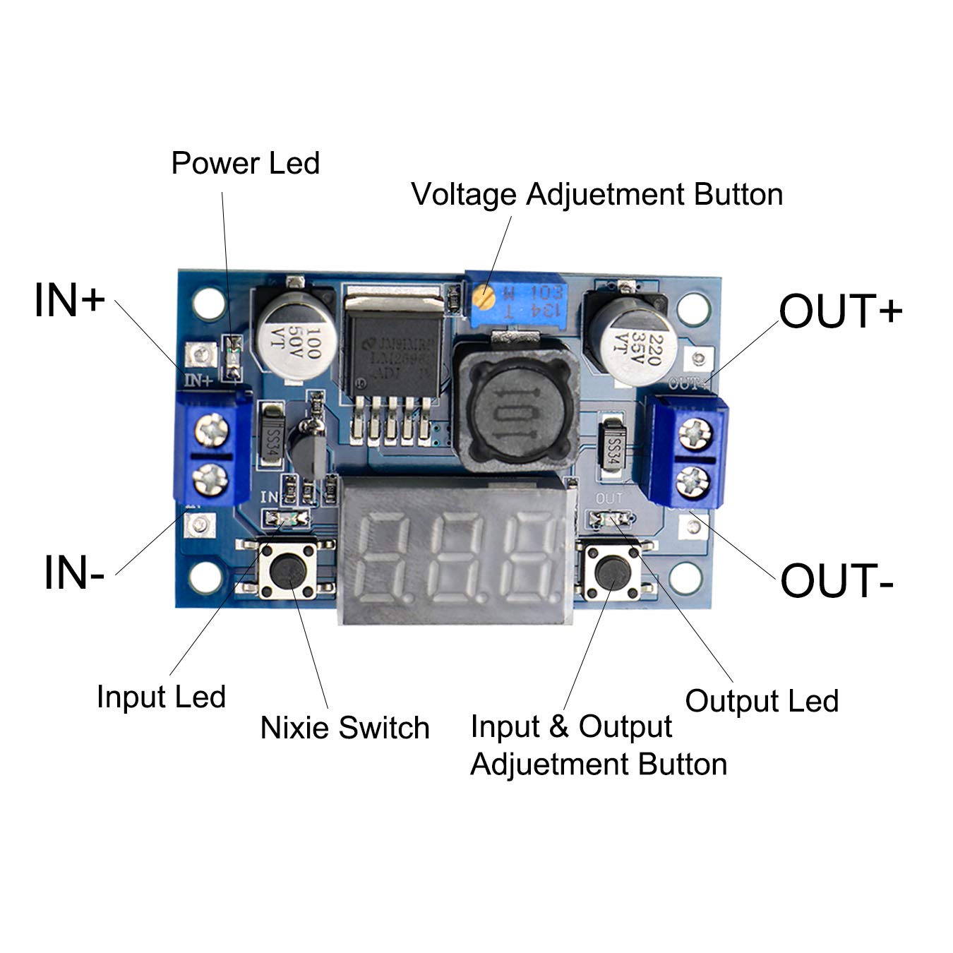 LM2596 Buck Converter DC Voltage Regulator Adjustable 4-40V to 1.5-35V 3A DC to DC Step Down Converter Power Supply Module with LED Display, Pack of 2