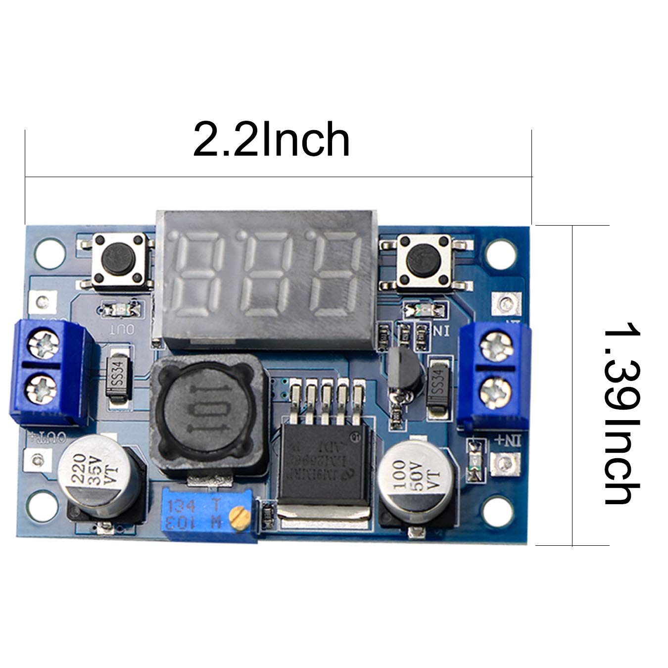 LM2596 Buck Converter DC Voltage Regulator Adjustable 4-40V to 1.5-35V 3A DC to DC Step Down Converter Power Supply Module with LED Display, Pack of 2