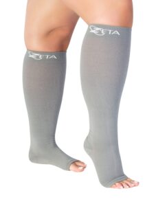 zeta wear plus size open toe leg sleeve support socks - wide calf compression open toe socks men and women amazing fit, travel, flight socks, compression & soothing relief, 1 pair, size 3xl, gray