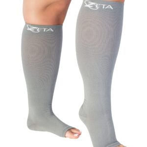 Zeta Wear Plus Size Open Toe Leg Sleeve Support Socks - Wide Calf Compression Open Toe Socks Men and Women Amazing Fit, Travel, Flight Socks, Compression & Soothing Relief, 1 Pair, Size 3XL, Gray