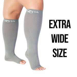 Zeta Wear Plus Size Open Toe Leg Sleeve Support Socks - Wide Calf Compression Open Toe Socks Men and Women Amazing Fit, Travel, Flight Socks, Compression & Soothing Relief, 1 Pair, Size 3XL, Gray