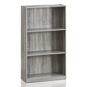 Furinno Basic 3-Tier Bookcase + 2 End Tables ‚Äì Storage Shelving Unit and Nightstands in French Oak Grey