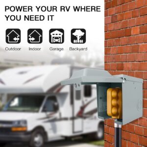 30 Amp 125 Volt RV Power Outlet Box, Enclosed Lockable Weatherproof NEMA TT-30R Outdoor Electrical Receptacle Panel, 30 Amp RV Receptacle for RV Camper Travel Trailer Motorhome Electric Car Generator