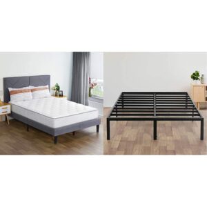 olee sleep queen mattress and bed frame bundle | gel memory foam and pocket spring hybrid mattress with steel platform bed base