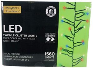 led twinkle cluster lights 52.5ft multi w/green strand connect end to end indoor outdoor