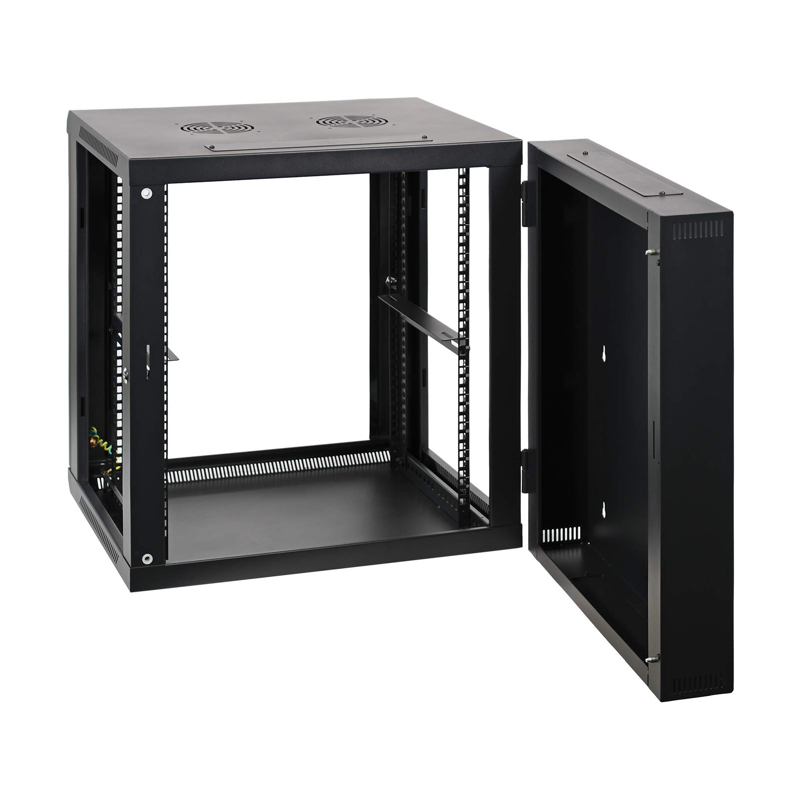 Aeons 12U Signature Double Section Wall Mount 19-inch Networking IT Cabinet Enclosure Hinged Swing Out 24-inch Depth Glass Door (Fully Assembled)