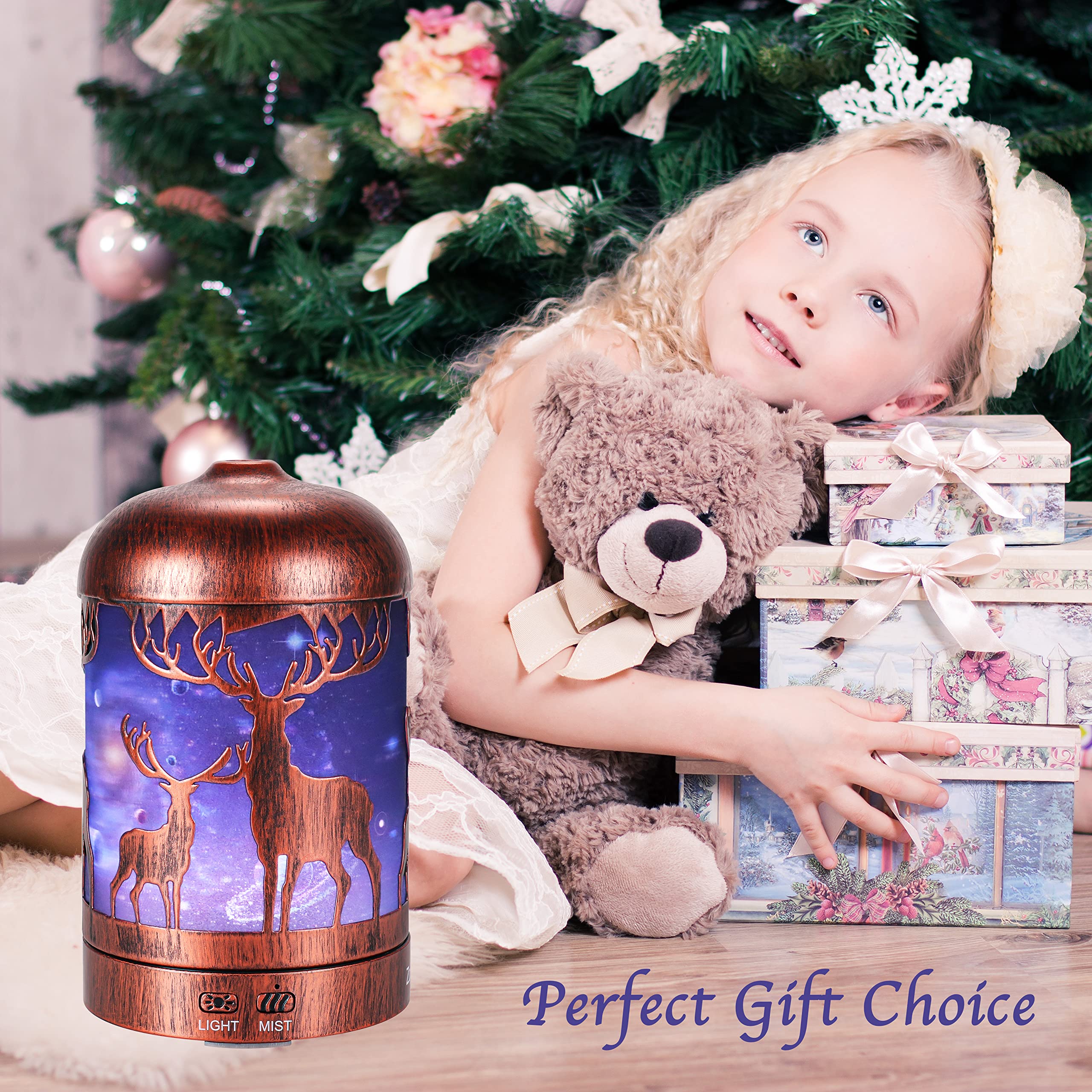 Kids Diffusers for Essential Oils - Cute Deer Essential Oil Diffusers, 150ML Metal Aromatherapy Diffuser Humidifier with Auto Shut-Off Protection,7 Colors Changed Night Light Gift Ideas for Christmas