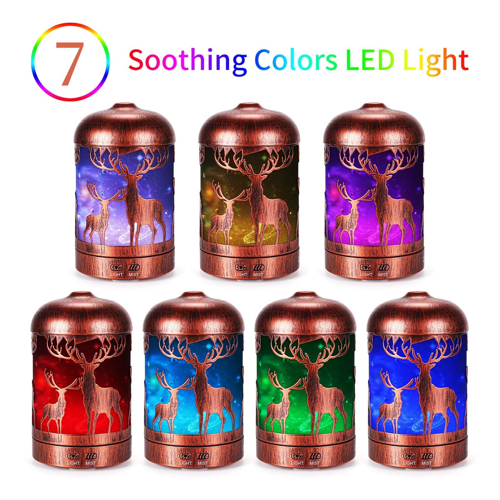 Kids Diffusers for Essential Oils - Cute Deer Essential Oil Diffusers, 150ML Metal Aromatherapy Diffuser Humidifier with Auto Shut-Off Protection,7 Colors Changed Night Light Gift Ideas for Christmas