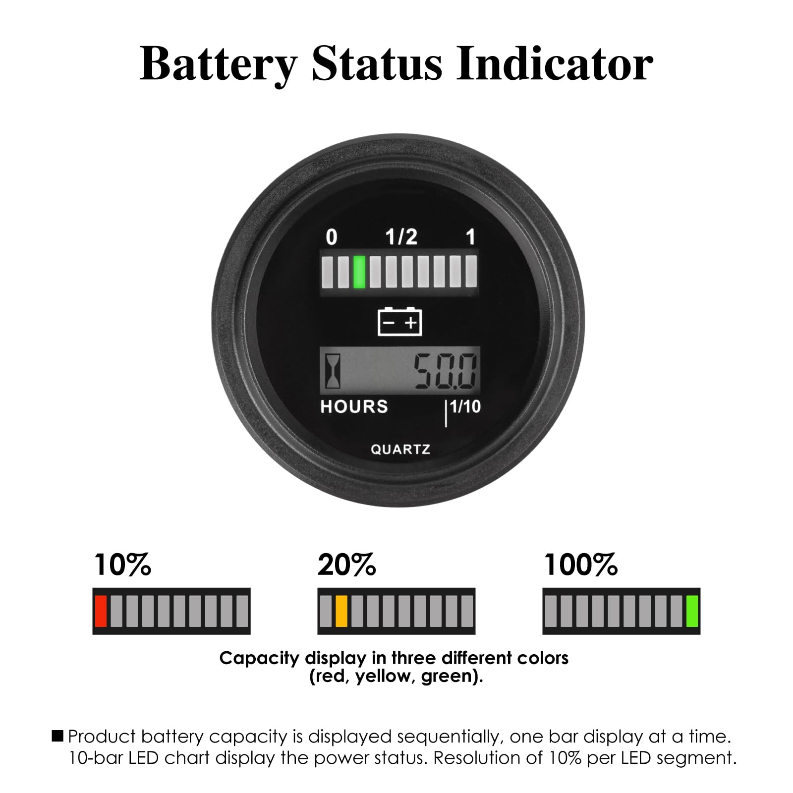 Jayron Lead Acid Battery Indicator Meter Gauge Battery Capacity Meter Waterproof Battery Charge Indicator Hour Meter for Golf Cart Boat Club Cart Forklift and Other Battery Powered Equipment