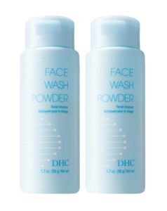 dhc face wash powder 2 pack, luxurious foaming lather, lightweight powder formula, gently exfoliates, hydrating, fragrance and colorant free, ideal for all skin types, 1.7 oz. net wt.