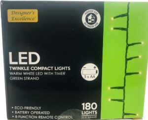 led twinkle compact lights 20ft white w green strand battery operated 8 function remote control