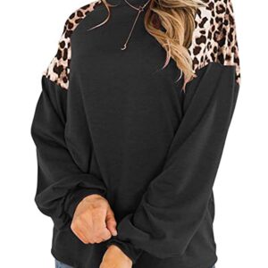 Black Leopard Print Tunic Tops for Women 2023 Fall Trendy Long Sleeve Shirts Plus Size Dressy Casual Animal Cheetah Crewneck Sweatshirts Fashion Outfits Clothes 2X XXL