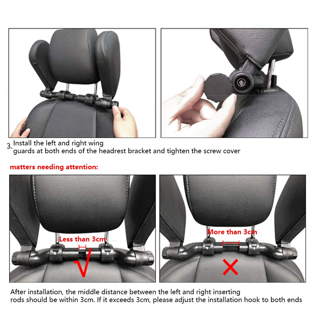 Car Headrest Pillow 180 Degree Adjustable Both SidesCar Seat Headrest Pillow for Kids Adults Elders Travel Sleep Neck+Black