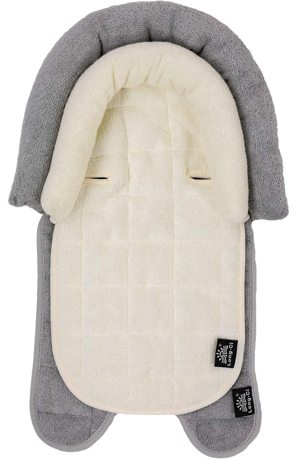 Long-Ci 2-in-1 Baby Insert Cushion Pad with Head Neck Body Support Pillow in Plush Terry for Newborn (Gray Beige)