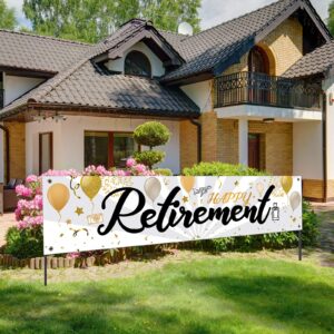 retirement banner horizontal large retirement sign banner fabric retirement yard sign backdrop for retirement party photo booth, 72.8 x 15.7 inch