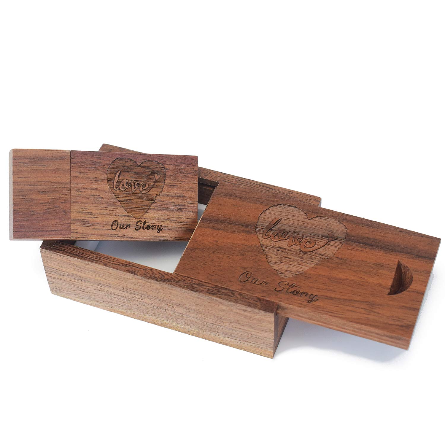 32GB Wedding USB Flash Drive with Matching Walnut Box - USB 2.0 Memory Stick Engraved Our Story Design, Personalized Gifts for Photography/Family/Friends/Couple