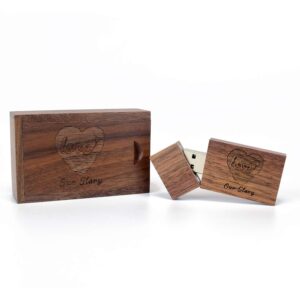 32GB Wedding USB Flash Drive with Matching Walnut Box - USB 2.0 Memory Stick Engraved Our Story Design, Personalized Gifts for Photography/Family/Friends/Couple