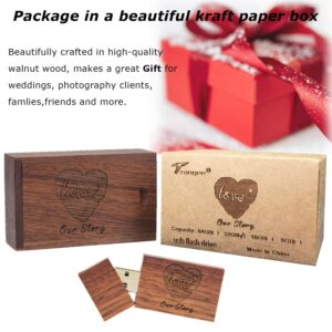 32GB Wedding USB Flash Drive with Matching Walnut Box - USB 2.0 Memory Stick Engraved Our Story Design, Personalized Gifts for Photography/Family/Friends/Couple