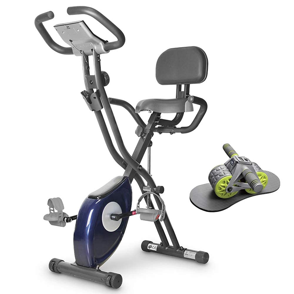 leikefitness Folding Exercise Bike 2200(BLUE) and Ab Wheel Roller with Intelligent Display 1301 Bundle