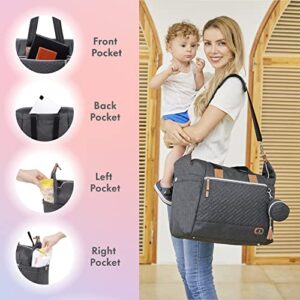 Dikaslon Diaper Bag Tote with Pacifier Case and Changing Pad, Large Travel Diaper Tote for Mom and Dad, Multifunction Baby Bag for Boys and Girls, Dark Grey