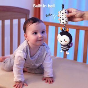 TUMAMA Black and White Baby Toys for 3 6 9 12 Months,Plush Hanging Rattles,Newborn Stroller Toys for Boys and Girls,4 Pack