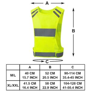 QXGTOB Reflective Running Vest Gear with Large,Zippered Pocket, Adjustable Waist, Light & Comfy satety Vest for Walking, Cycling, Jogging, 360° High Visible Safety Gear for Women and Men Yellow XL