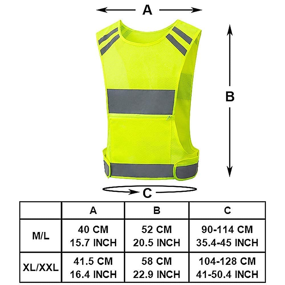QXGTOB Reflective Running Vest Gear with Large,Zippered Pocket, Adjustable Waist, Light & Comfy satety Vest for Walking, Cycling, Jogging, 360° High Visible Safety Gear for Women and Men Yellow XL