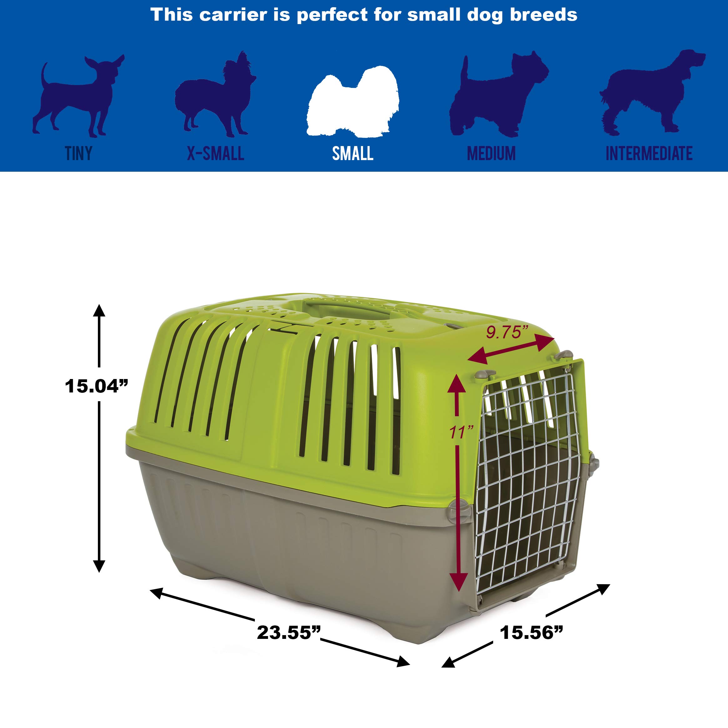 MidWest Homes for Pets Spree Travel Pet Carrier, Dog Carrier Features Easy Assembly and Not The Tedious Nut & Bolt Assembly of Competitors, Green, 24-Inch Small Dog Breeds (1424SPG)