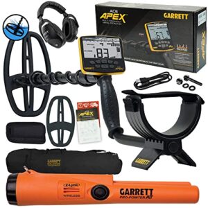 garrett ace apex detector w/ 6 x 11 dd viper search coil, z-lynk headphones, pro-pointer at z-lynk, and bag