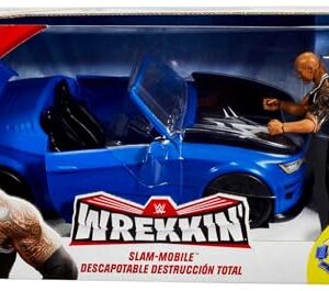 Mattel WWE Slam Mobile Wrekkin Vehicle Breakaway Car with Mattel WWE The Rock, for 6-Inch Action Figure