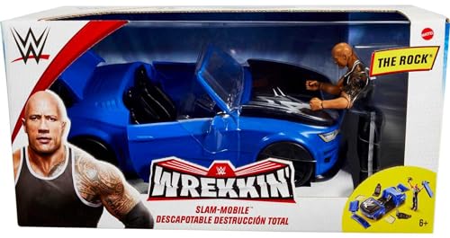 Mattel WWE Slam Mobile Wrekkin Vehicle Breakaway Car with Mattel WWE The Rock, for 6-Inch Action Figure