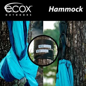 ecox Outdoors Parachute Hammock Single with 2 Tree Straps, Portable Lightweight Nylon Comfortable for Backpacking, Camping, Travel, Beach, Backyard, Patio, Hiking