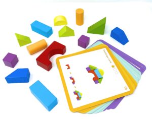 cutie pie toys blocks stacking game, 3d puzzle and problem solving, 20 pattern activity cards, 13 shapes, for toddlers & preschoolers, ages 1+