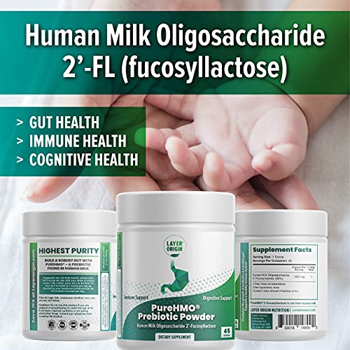 Layer Origin | PureHMO Human Milk Oligosaccharide (HMO 2'-FL) Prebiotic Powder - Feed 200 Billion Probiotics/Scoop, 45 Servings