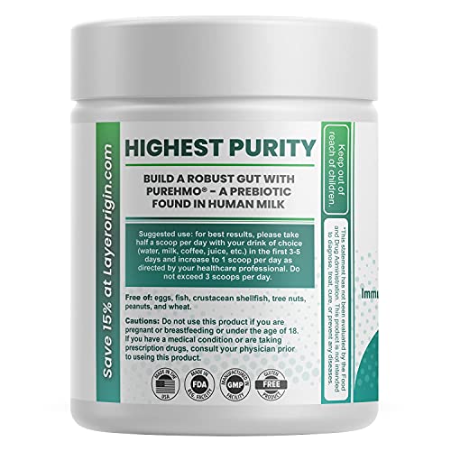 Layer Origin | PureHMO Human Milk Oligosaccharide (HMO 2'-FL) Prebiotic Powder - Feed 200 Billion Probiotics/Scoop, 45 Servings