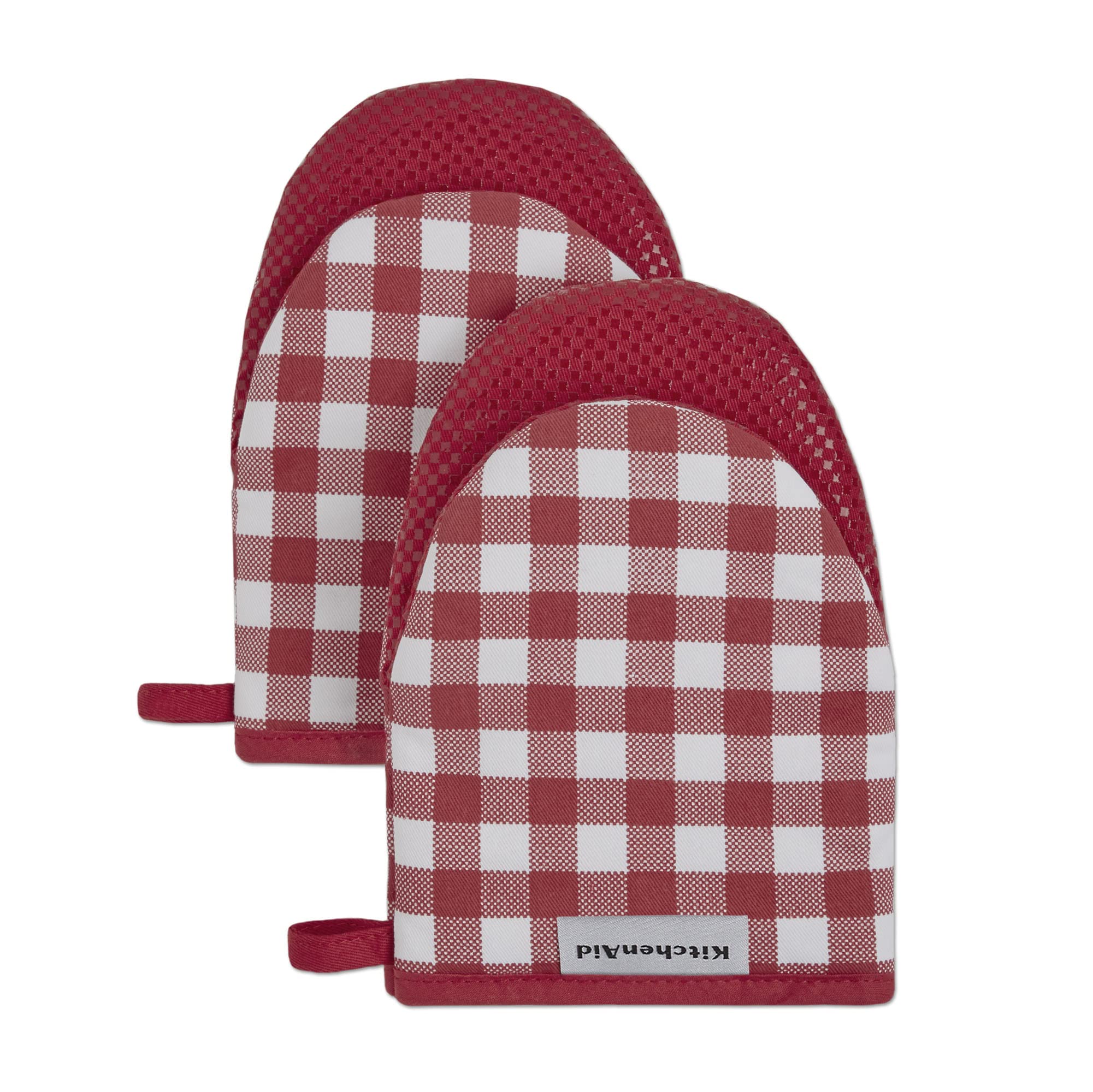 KitchenAid Gingham Cotton Mini Oven Mitt 2-Pack Set, Passion Red, 5.5"x8"