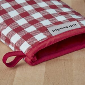 KitchenAid Gingham Cotton Mini Oven Mitt 2-Pack Set, Passion Red, 5.5"x8"