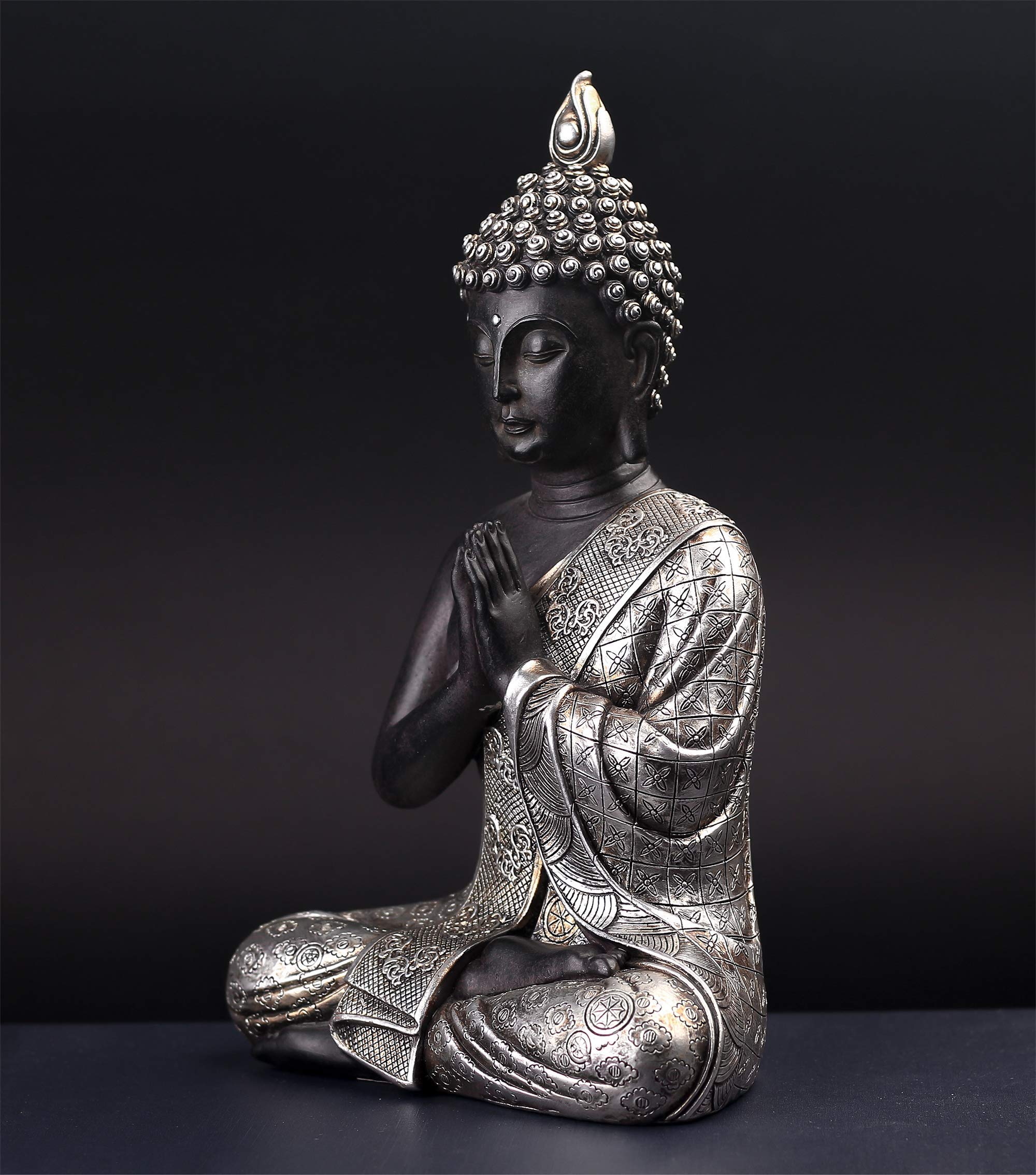 JORAE Seated Buddha Statue Buddhism Thai Meditating Home and Garden Decorative Sculpture Praying Collectibles Figurines, 9.5 Inches, Polyresin