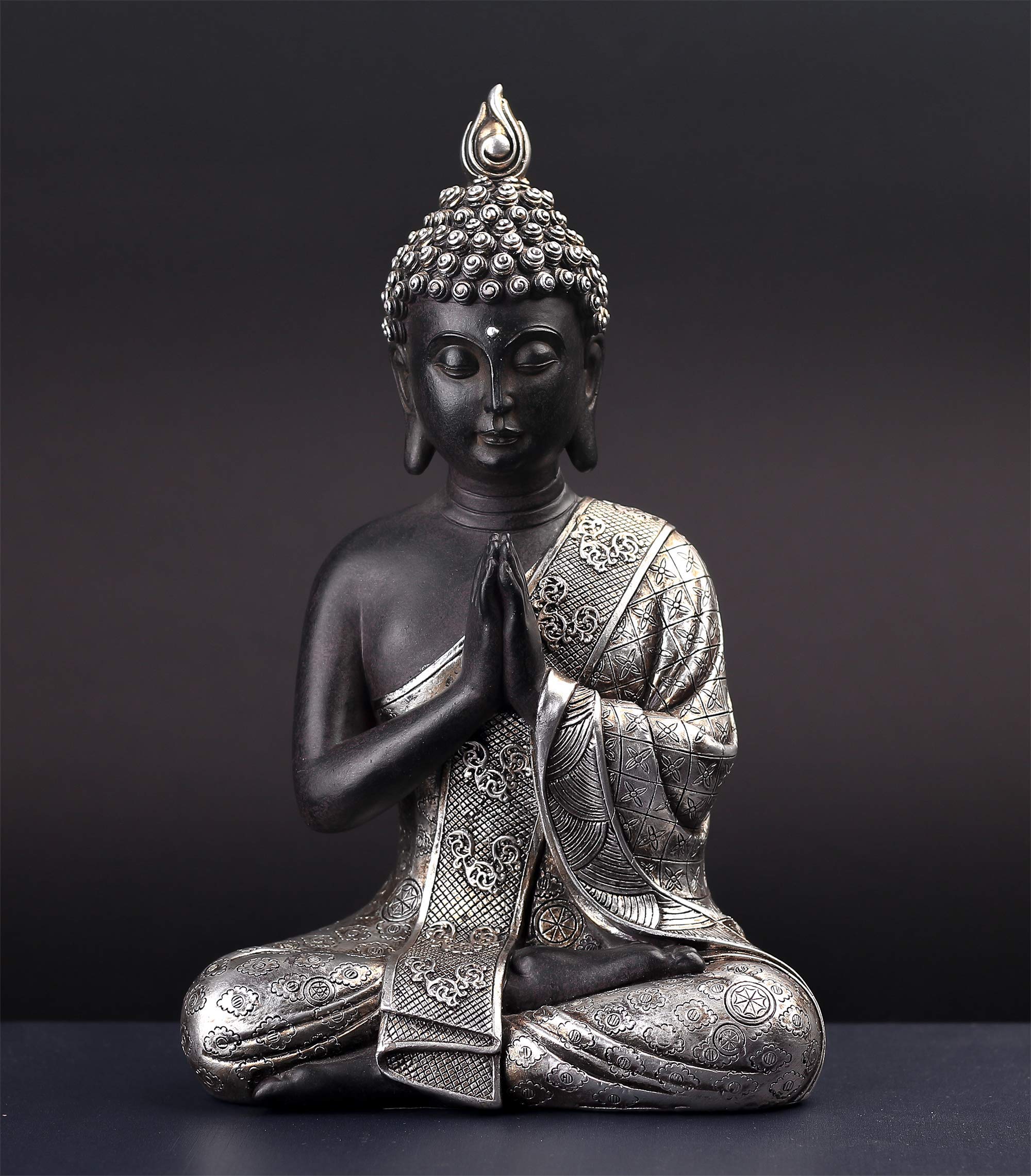 JORAE Seated Buddha Statue Buddhism Thai Meditating Home and Garden Decorative Sculpture Praying Collectibles Figurines, 9.5 Inches, Polyresin