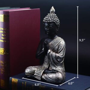 JORAE Seated Buddha Statue Buddhism Thai Meditating Home and Garden Decorative Sculpture Praying Collectibles Figurines, 9.5 Inches, Polyresin