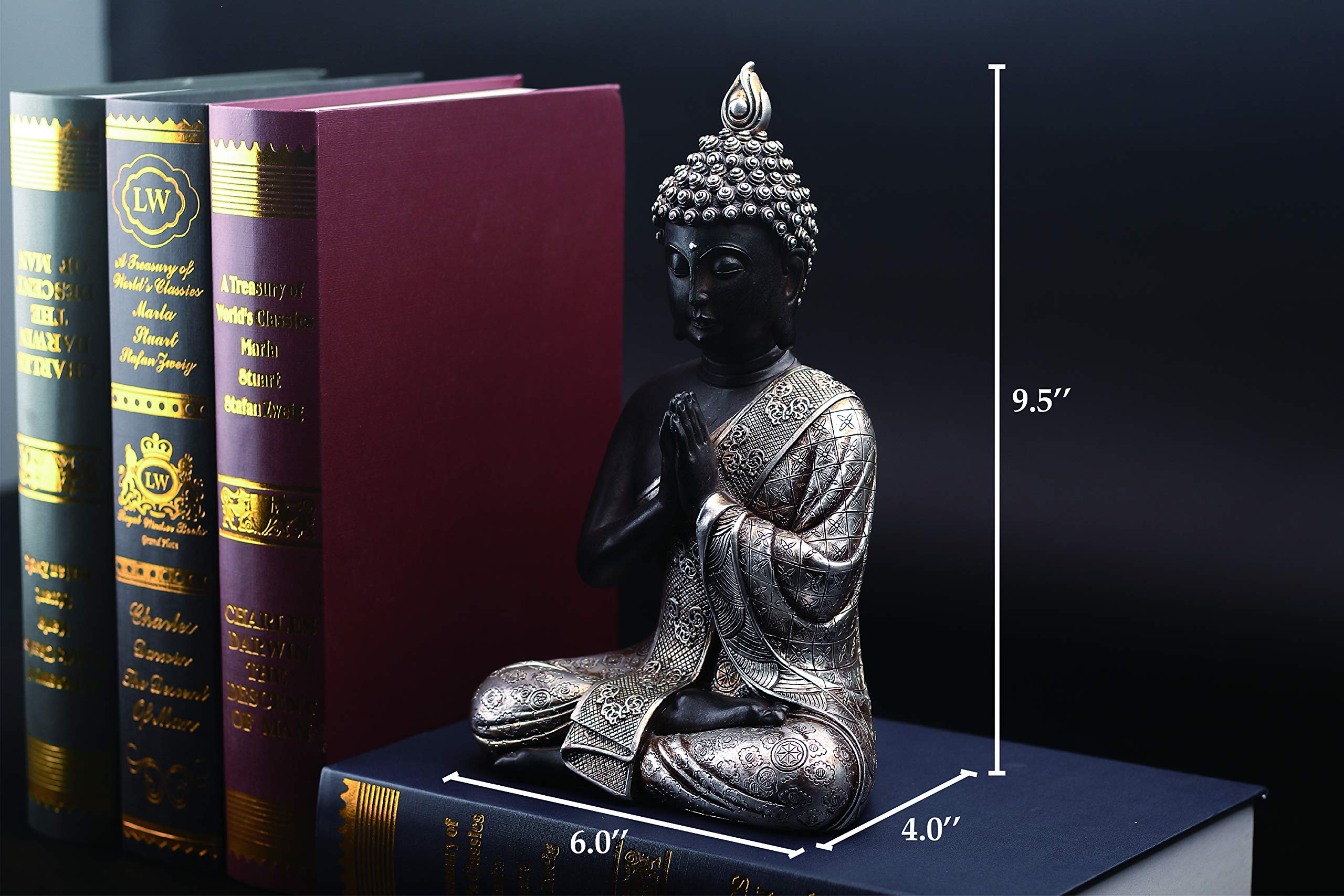 JORAE Seated Buddha Statue Buddhism Thai Meditating Home and Garden Decorative Sculpture Praying Collectibles Figurines, 9.5 Inches, Polyresin