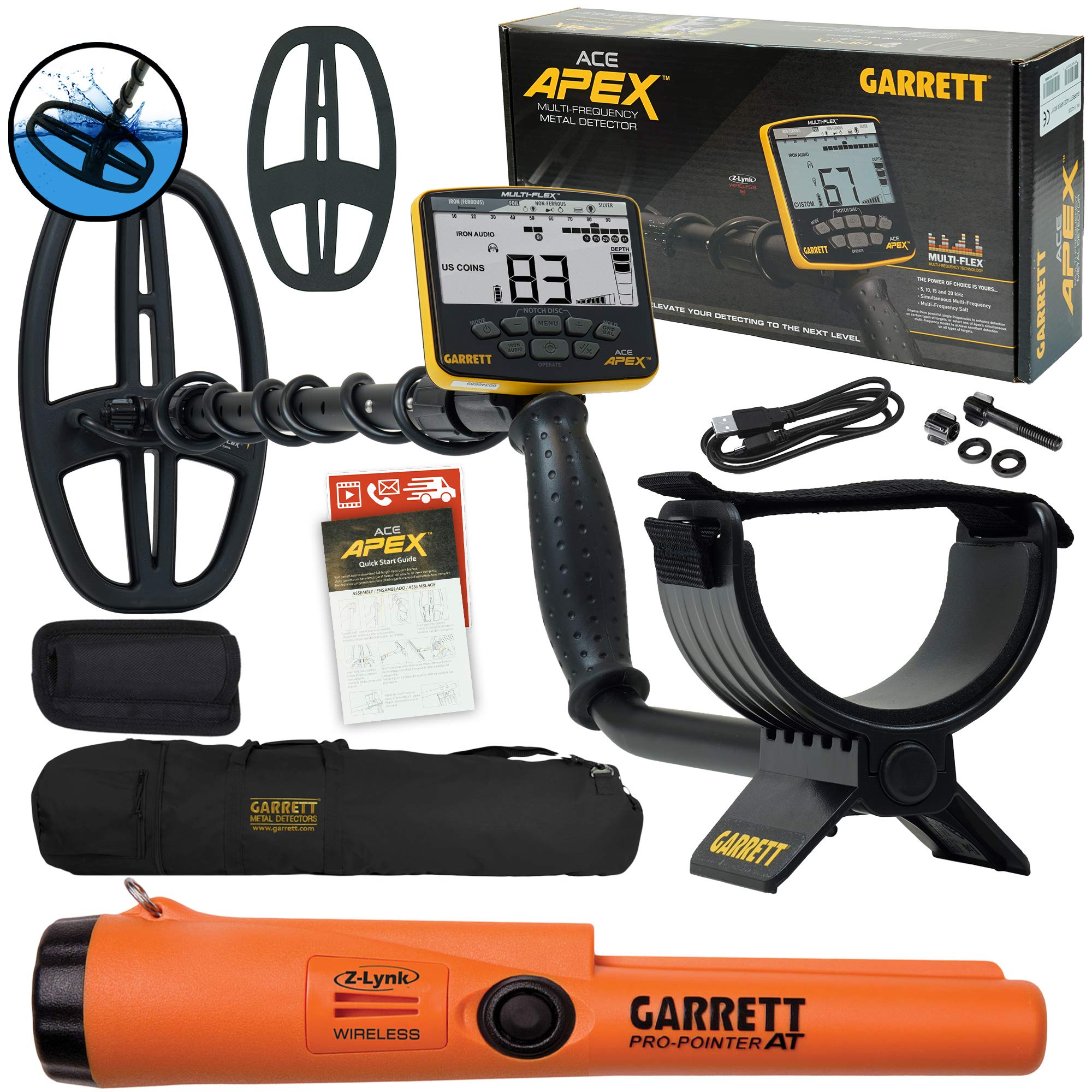 Garrett ACE APEX Metal Detector with 6 x 11 DD Viper Search Coil, Garrett Pro-Pointer at Z-lynk and Carry Bag