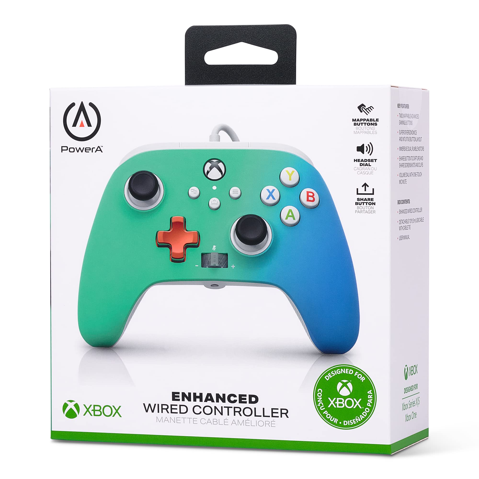 PowerA Enhanced Wired Controller for Xbox Series X|S - Seafoam Fade, gamepad, wired video game controller, gaming controller, Xbox Series X|S