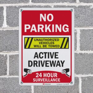 SmartSign “No Parking - Active Driveway, 24 Hour Surveillance, Unauthorized Vehicles Will Be Towed” Sign | 10" x 14" 3M Engineer Grade Reflective Aluminum