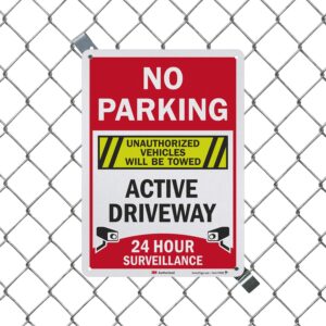 SmartSign “No Parking - Active Driveway, 24 Hour Surveillance, Unauthorized Vehicles Will Be Towed” Sign | 10" x 14" 3M Engineer Grade Reflective Aluminum