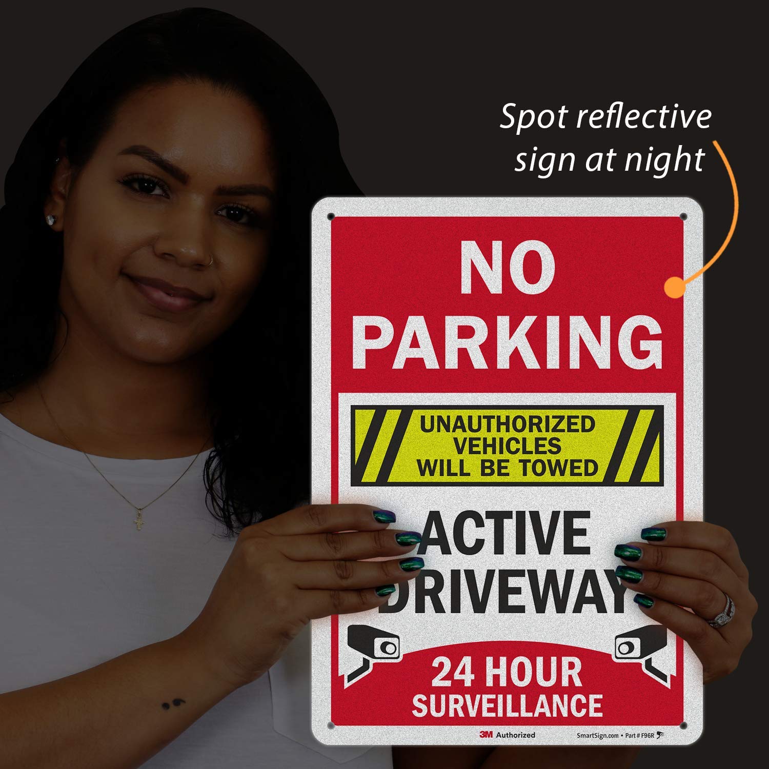 SmartSign “No Parking - Active Driveway, 24 Hour Surveillance, Unauthorized Vehicles Will Be Towed” Sign | 10" x 14" 3M Engineer Grade Reflective Aluminum