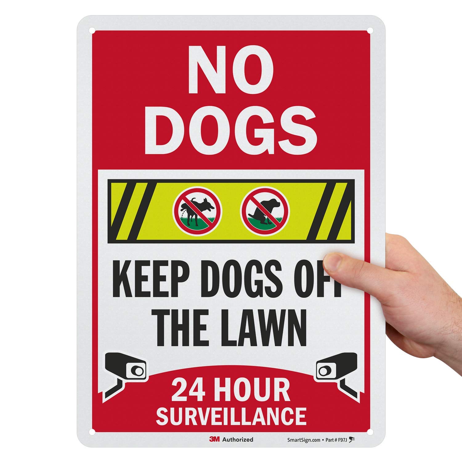 SmartSign “No Dogs - Keep Dogs Off The Lawn, 24 Hour Surveillance” Sign | 10" x 14" 3M Engineer Grade Reflective Aluminum