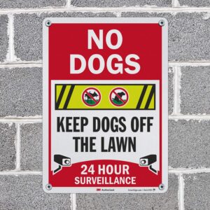 SmartSign “No Dogs - Keep Dogs Off The Lawn, 24 Hour Surveillance” Sign | 10" x 14" 3M Engineer Grade Reflective Aluminum