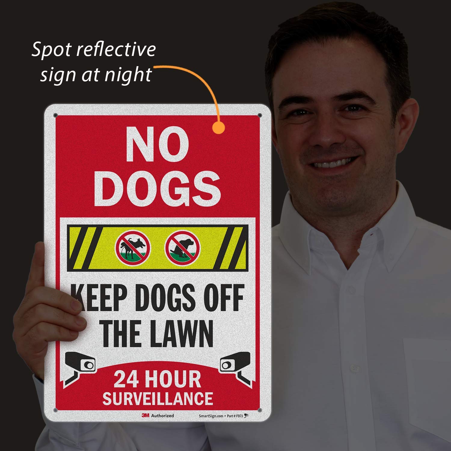 SmartSign “No Dogs - Keep Dogs Off The Lawn, 24 Hour Surveillance” Sign | 10" x 14" 3M Engineer Grade Reflective Aluminum